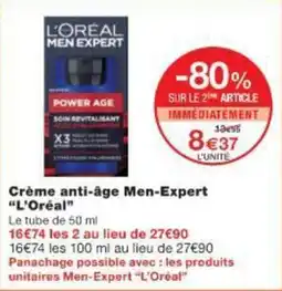 Monoprix Crème anti-âge men-expert l'oréal offre