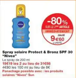 Monoprix Spray solaire protect & bronz spf 30 nivea offre
