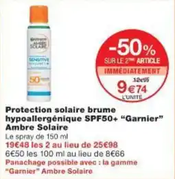 Monoprix Protection solaire brume hypoallergénique spf50+ garnier ambre solaire offre