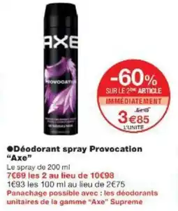 Monoprix Déodorant spray provocation axe offre