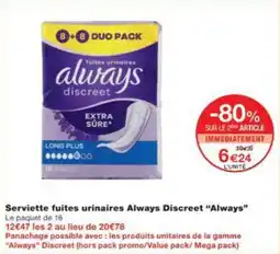Monoprix Serviette fuites urinaires always discreet always offre
