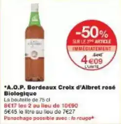 Monoprix A.o.p. bordeaux croix d'albret rosé biologique offre