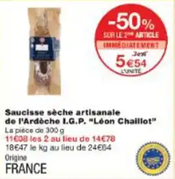 Monop' Saucisse sèche artisanale de l'ardèche i.g.p. léon chaillot offre