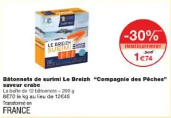 Monop' Bâtonnets de surimi le breizh compagnie des pêches saveur crabe offre