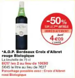 Monop' A.o.p. bordeaux croix d'albret rouge biologique offre