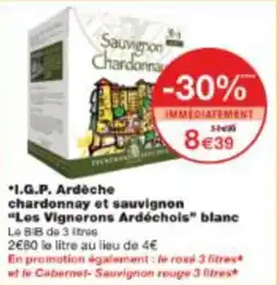 Monop' I.g.p. ardèche chardonnay et sauvignon les vignerons ardéchois blanc offre