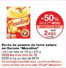 Monop' Purée de pomme de terre nature en flocons mousline offre