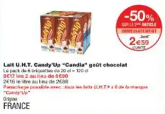 Monop' Lait u.h.t. candy'up candia goût chocolat offre