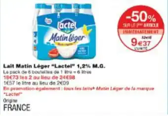 Monop' Lait matin léger lactel 1,2% m.g. offre