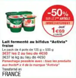 Monop' Lait fermenté au bifidus activia fraise offre