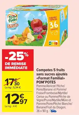 Carrefour Market POM'POTES Compotes 5 fruits sans sucres ajoutés <<Format Familial>> offre