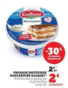 Super U Fromage Pasteurisé Mascarpone Galbani offre