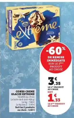 Super U Cones Crème Glacée Extrême offre
