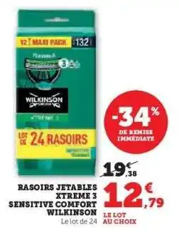 Super U RASOIRS JETABLES XTREME 3 SENSITIVE COMFORT WILKINSON offre