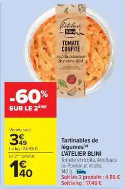 Carrefour Market Tartinables de légumes L’ATELIER BLINI offre
