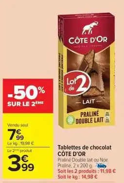 Carrefour Market TABLETTES DE CHOCOLAT CÔTE D'OR offre