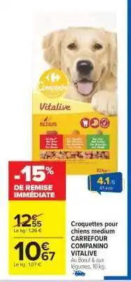 Carrefour Market Croquettes pour chiens medium CARREFOUR COMPANINO VITALIVE offre