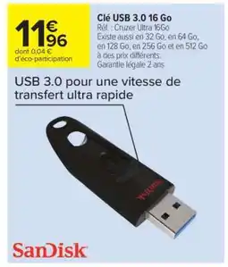 Carrefour Clé USB 3.0 16 Go offre
