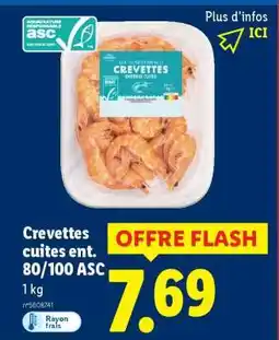 Lidl Crevettes cuites ent. 80/100 ASC offre