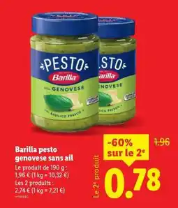 Lidl PESTO Barilla pesto genovese sans ail offre