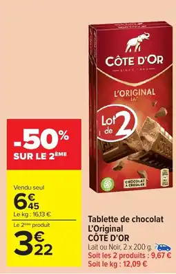 Carrefour Market CÔTE D'OR Tablette de chocolat L'Original offre