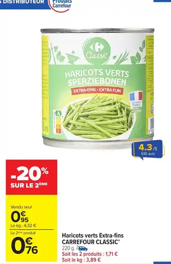 Carrefour Market CARREFOUR CLASSIC Haricots verts Extra-fins offre