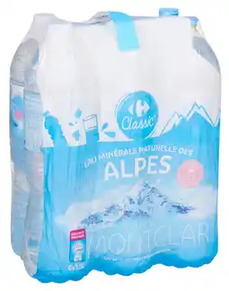 Carrefour CARREFOUR CLASSIC' SUR TOUS LES PACKS ET BOUTEILLES D'EAU MINERALE NATURELLE DES ALPES offre