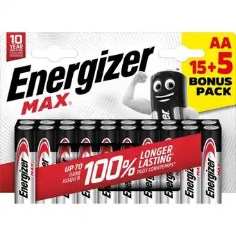 Carrefour ENERGIZER Lot de 15 piles + 5 offertes Energizer Max AA/LR6 offre