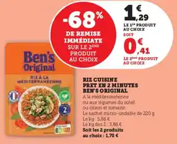 Hyper U BEN'S ORIGINAL Riz cuisine pret en 2 minutes offre
