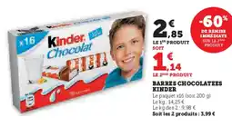 Hyper U KINDER Barres chocolatees offre