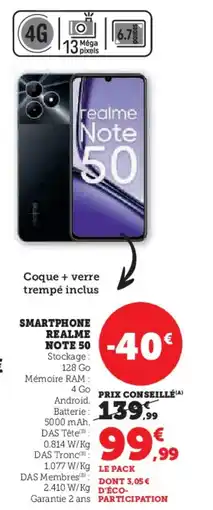 Hyper U REALME Smartphone note 50 offre