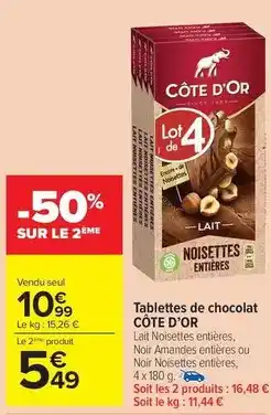 Carrefour Drive Côte d'or - tablettes de chocolat offre