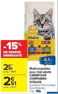 Carrefour Drive Carrefour - multicroquettes pour chat adulte companino vitalive offre