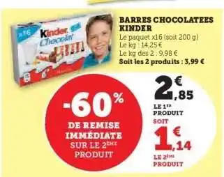 U Express Barres Chocolatées Kinder offre