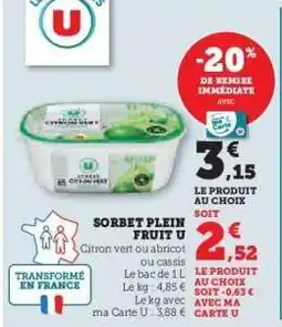 Hyper U SORBET PLEIN FRUIT U offre