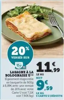 Hyper U Lasagne à la Bolognaise U offre