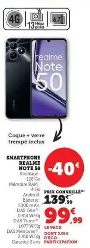 Hyper U SMARTPHONE REALME NOTE 50 offre