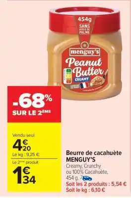 Carrefour Market Beurre de Cacahuète 'Menguy's' offre