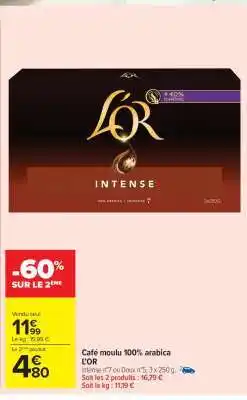 Carrefour Market Café moulu 100% arabica L'OR offre