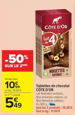 Carrefour Market TABLETTES DE CHOCOLAT CÔTE D'OR offre