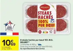 Carrefour Bigard - 8 steaks hachés pur bœuf 15% m.g offre