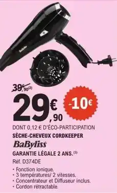 E.Leclerc Babyliss - seche-cheveux cordkeeper offre