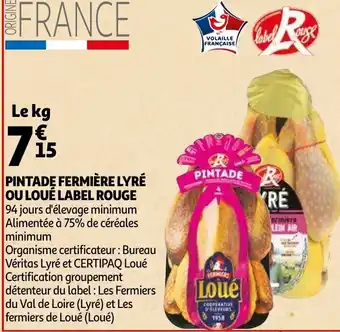 Auchan Pintade fermière lyré ou loué label rouge offre
