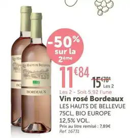 L'Eau Vive LES HAUTS DE BELLEVUE 75CL, BIO EUROPE Vin rosé Bordeaux offre
