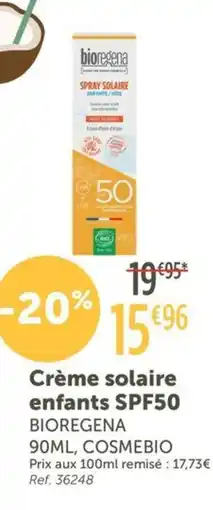 L'Eau Vive BIOREGENA Crème solaire enfants SPF50 offre