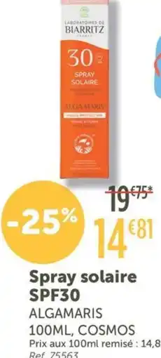 L'Eau Vive ALGAMARIS Spray solaire SPF30 offre