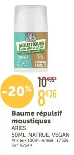 L'Eau Vive ARIES Baume répulsif moustiques offre