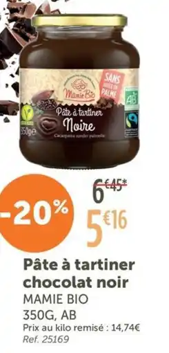 L'Eau Vive MAMIE BIO Pâte à tartiner chocolat noir offre