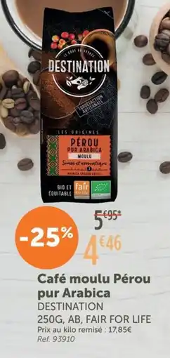 L'Eau Vive DESTINATION Café moulu Pérou pur Arabica offre