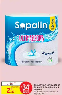 Intermarché Contact SOPALIN Essuie-tout ultr'absorb blanc x 2 rouleaux = 4 offre